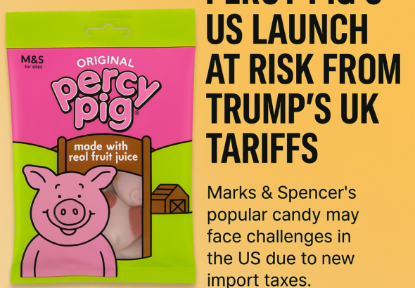 🇺🇸🐷 Will Percy Pig’s American dream be short-lived? Trump's new tariffs might put a dent in M&S’s “gift to America” just weeks after its U.S. launch at Target. Sweet trouble ahead? 🍬📉 #PercyPig #MarksandSpencer #TrumpTariffs #RetailNews #TradeWar #SnackNews